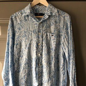 Blue floral Hawaii print button down